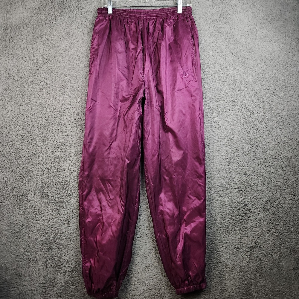 VTG Nike Pants Womens Large 90's Maroon Track Windbreaker Training Ankle Zip USA